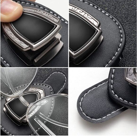 AMG Mercedes Sunglass Holder for Car with Logo Black PU Leather NWT - Picture 9 of 10